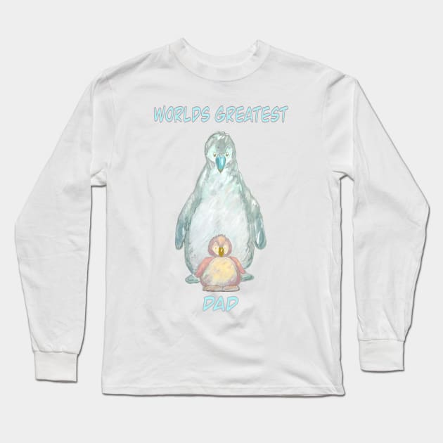 World’s Greatest Dad-cute baby penguin and  daddy penguin. Long Sleeve T-Shirt by Peaceful Pigments